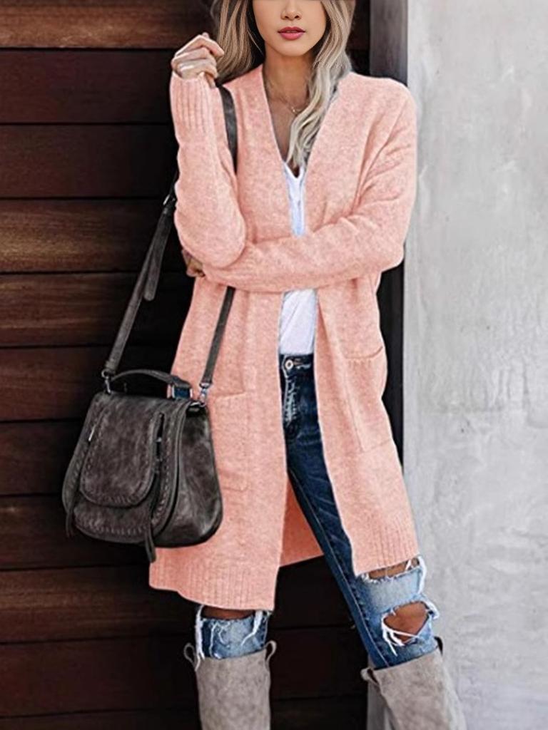 Cárdigan de punto de manga larga Abrigo suéter Casual holgado extragrande Ropa para mujer