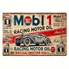 Flaches 2D-Metallschild im Vintage-Stil mit der Aufschrift „Mobil 1 Racing Motor Oil“ – Rustikale Wanddekoration aus Eisen mit klassischem Auto-Design, rot-weiße Retro-Dekoration