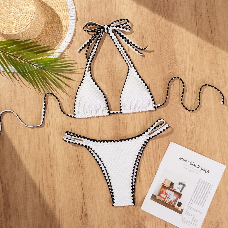 Sexy Knitted Bikini Women White Patchwork Push Up Micro Swimwear Summer Beach Bathing Suit Thong Swimsuit Biquini