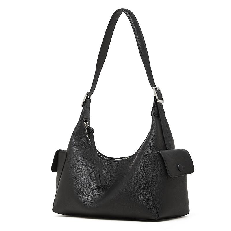 Star Same First Layer Vegetable Tanned Cowhide Happy Hobo Bag Shoulder Messenger Bag Genuine Leather Large Capacity Commuter Bag Women S Bag 30*12*23 чёрный