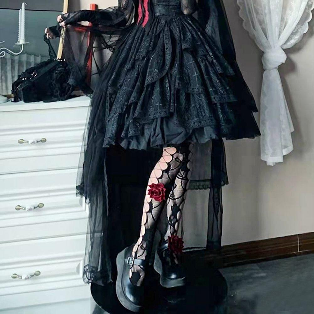 Lolita Fishnet Socks Printing Pantyhose Hollow Lace Tights Female Stockings Body Stockings