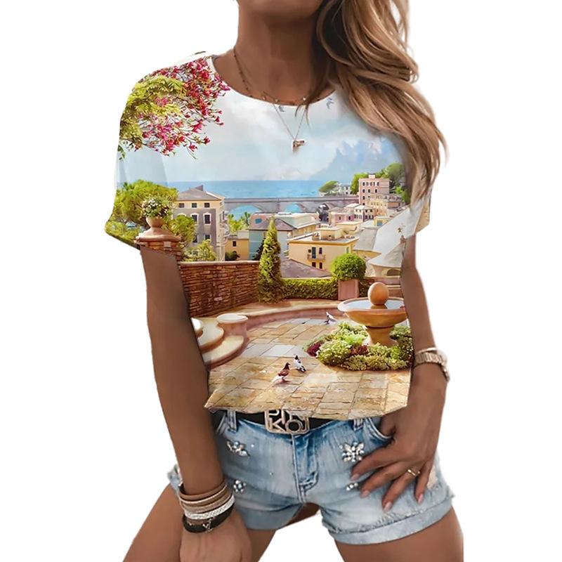 Natural Landscape 3D Print T-Shirts Women Summer New Streetwear Short Sleeve T Shirt Y2k Tops Harajuku Oversized Woman Clothing