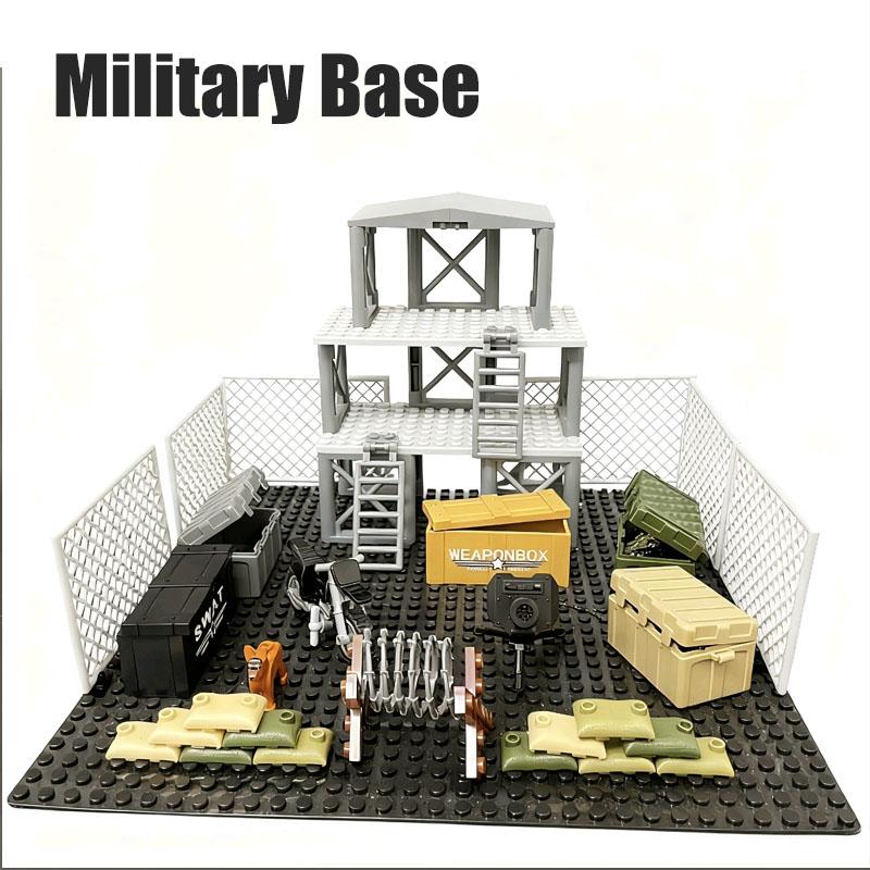 Militärbasis WW2 Waffenarsenal Waffen Display DIY Konstruktionsmodell DIY Szenenzubehör Junge Spielzeug Baustein