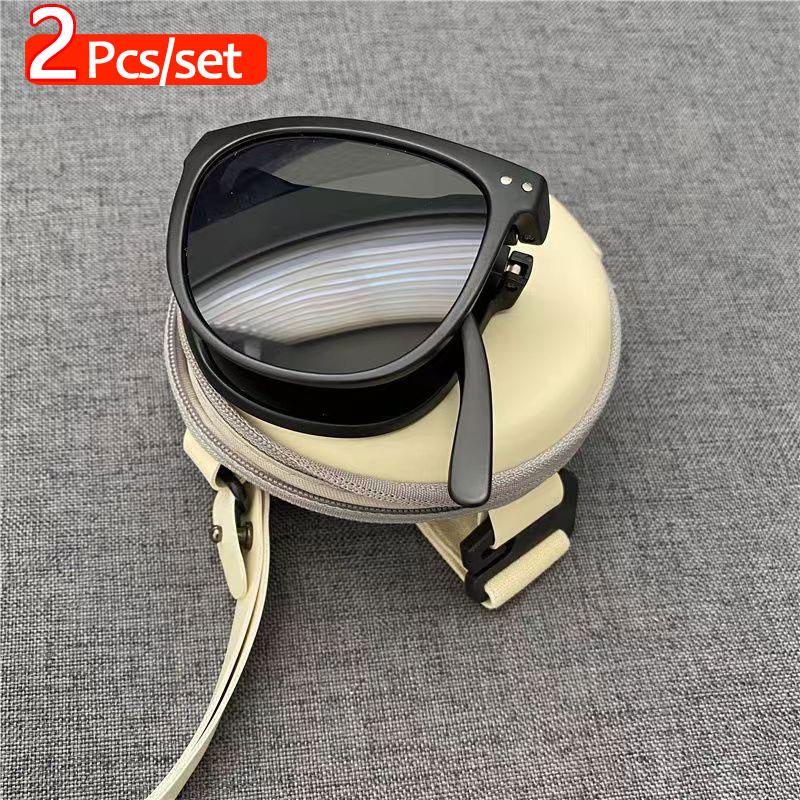 

2Pcs Foldable Sunglasses and Glasses Case Stylish Portable UV400 Protection for Men and Women Trendy Design Folding Sun Glasses