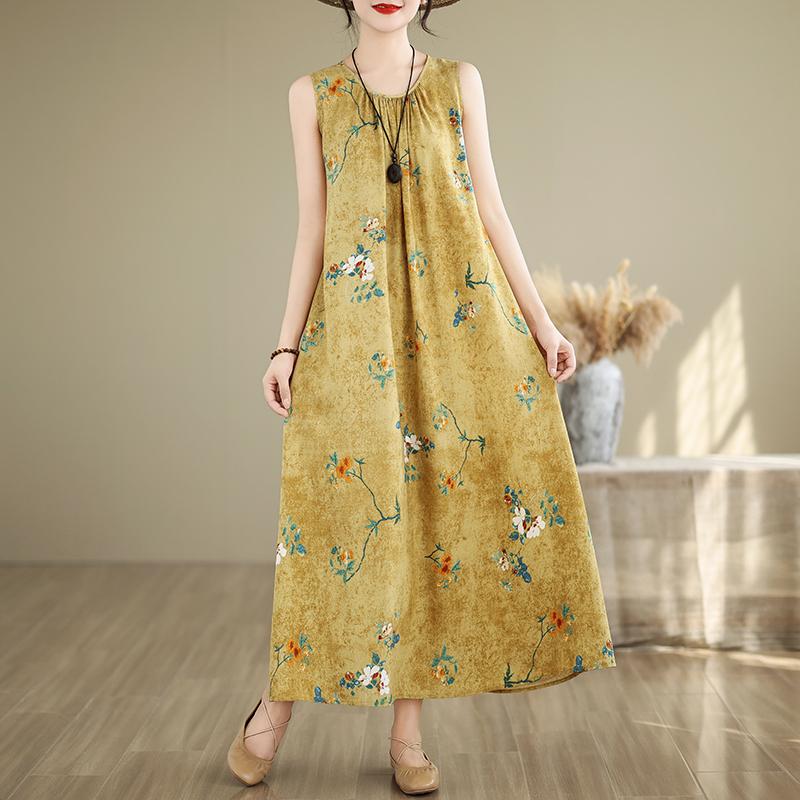 Elegant Women's Summer Dress Loose Sleeveless Plus Size Casual Long Dresses Vintage Clothes