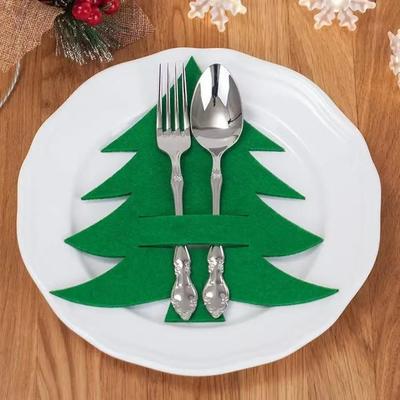 Calligraphy Brush Felt Christmas Tree Cutlery Decor Set