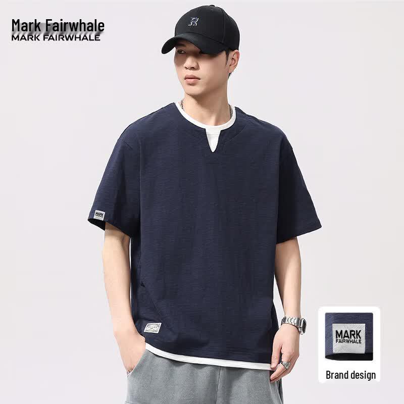Mark Fairwhale Men's 100% Cotton V-Neck Faux Layered T-Shirt