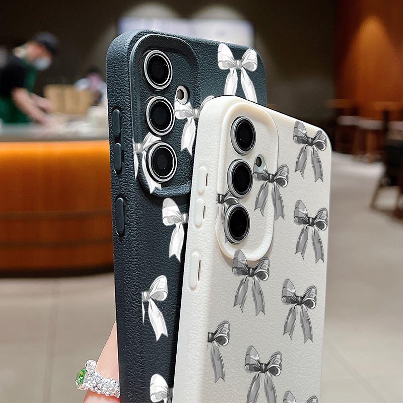 Nárazuvzdorný měkký kryt na telefon s potiskem mašličky pro Samsung S25 S24 FE S23 Ultra S22 A36 A56 A55 A16 A26 A35 Textura kůže TPU Tenký matný nárazník