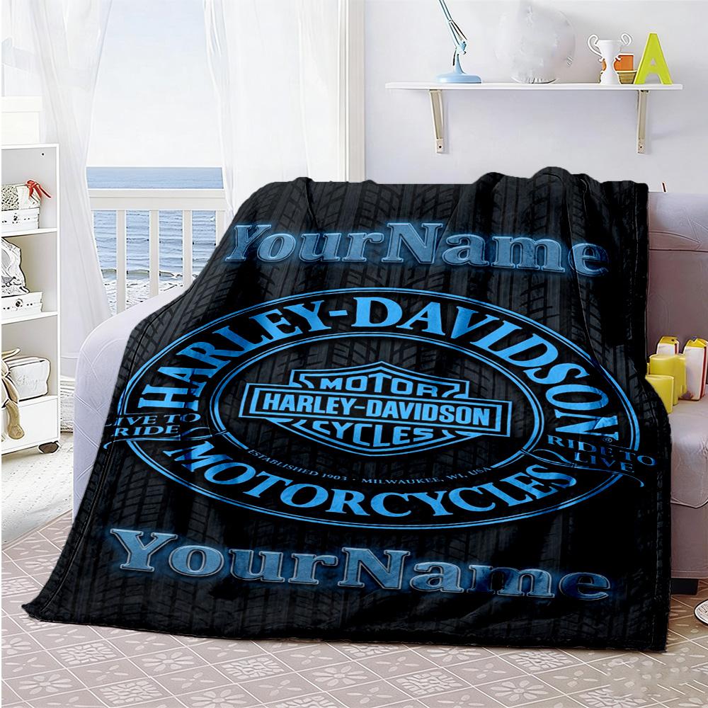 Harley-davidson Motorcycles Customize Text Blanket Gift Personalized Blanket Ultra-Soft Throw For Sofa Seaside Livingroom Chair Ideal for All Seasons