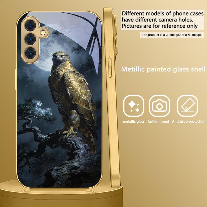 Aquila dorata con ali per Samsung A 31 32 A33 A34 35 14 A15 13 A16 25 26 50 52 53 54 55 56 70 71 72 73 Cover per telefono in vetro dorato