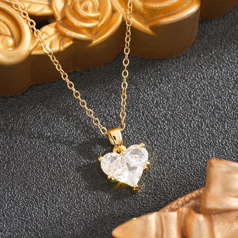 Gold-Plated Heart Pendant Necklace with Zirconia for Women