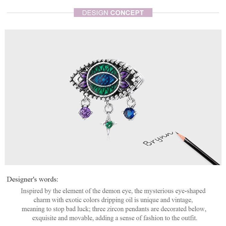Bamoer Genuine 925 Sterling Silver Vintage Trendy Demon Eye Charm Pendant Fit for Original Bracelet & Bangle Women Fine Jewelry