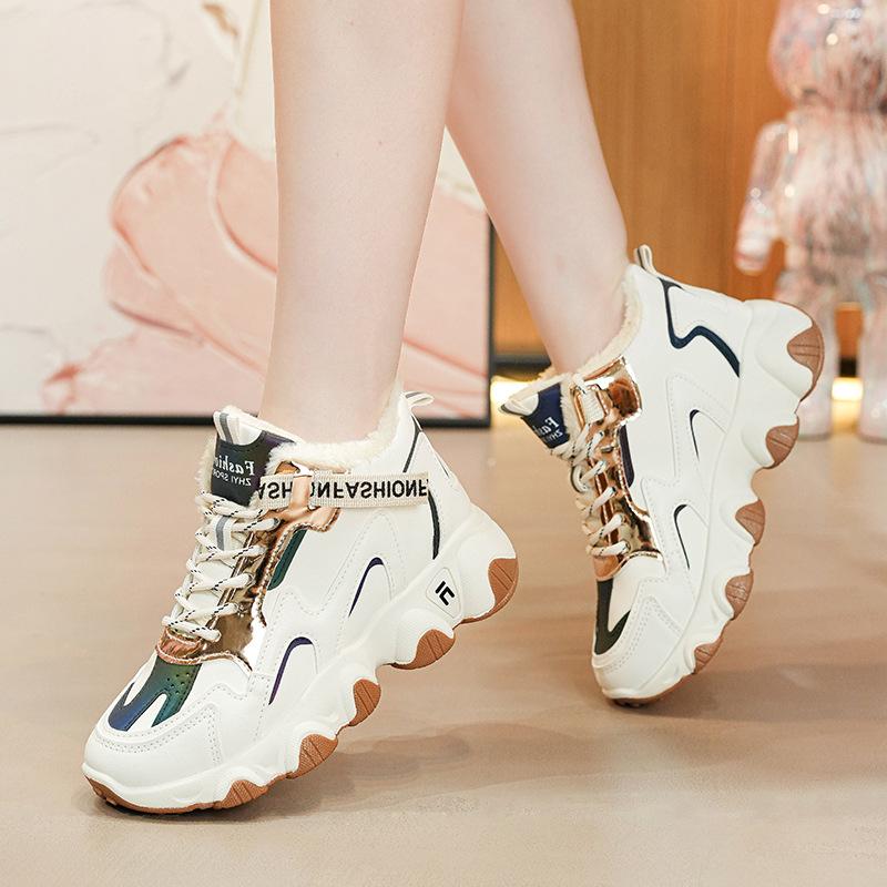 Winter new velvet dad shoes ins warm high-top sports shoes student cotton shoes