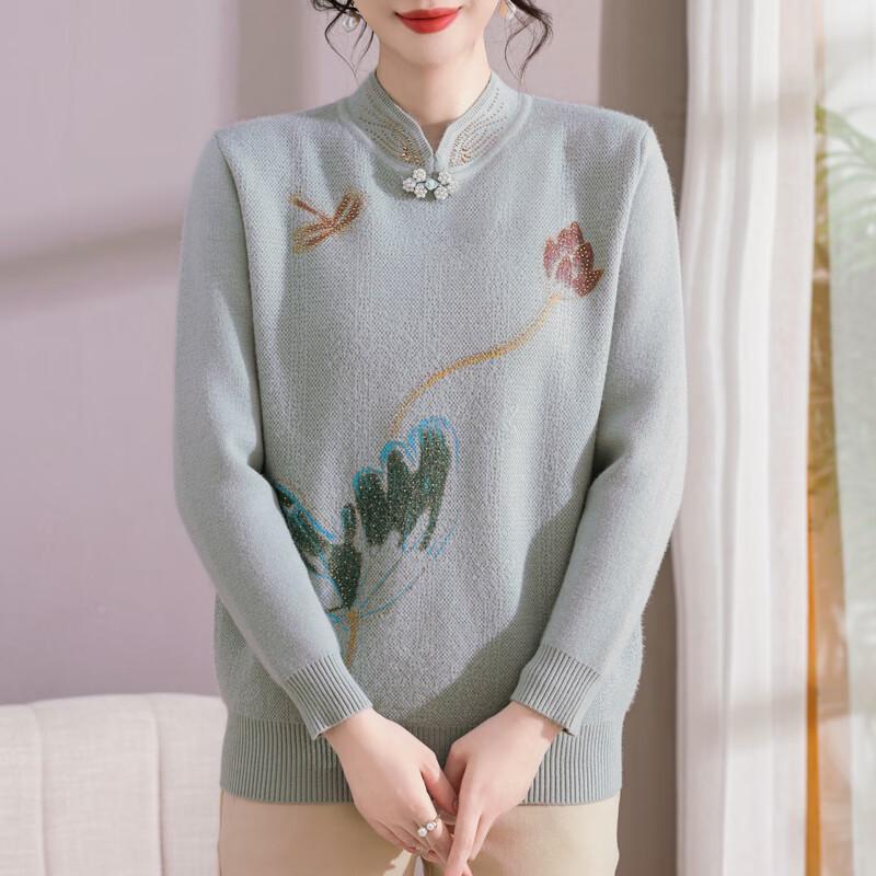 YUZHAOLIN Women's Mid-Aged Qipao Collar Fleece-Lined Sweater