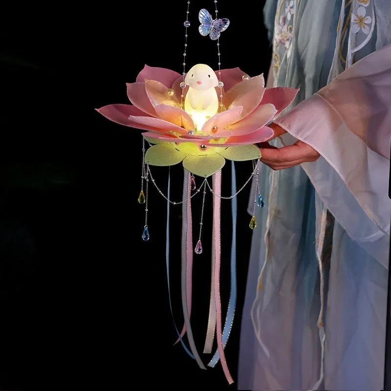 Mid-Autumn Festival Jade Rabbit Lotus Lantern Children's Handmade Diy Material Luminous Ancient Lotus Lantern Stage Performance