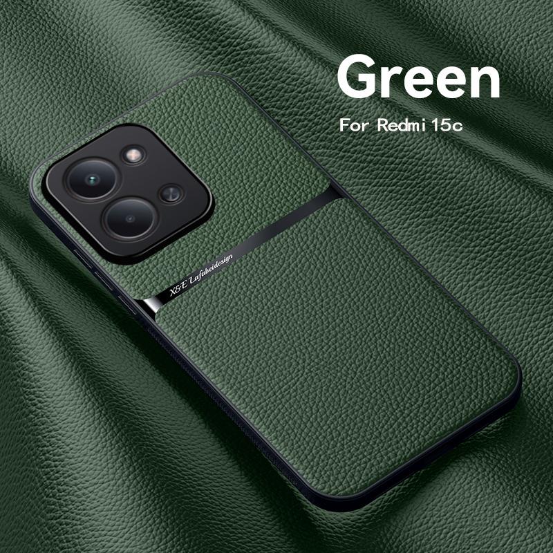 For Redmi 15C leather texture, built-in magnetic TPU soft anti-drop anti-fingerprint phone case