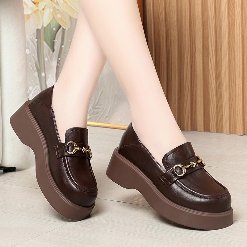 Small Leather Shoes Spring Autumn Sponge Cake Sole Two-Wear Women's Single Shoes With Skirt Thick Sole British Style Loafers