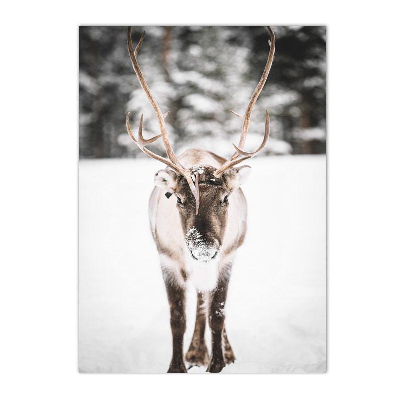 Zima Snow Tree Pine Nástěnný Umělecký plakát Obrazy sobů Obraz na plátně Dům Auto Plakáty Nordic Wall Pictures Dekor do obývacího pokoje