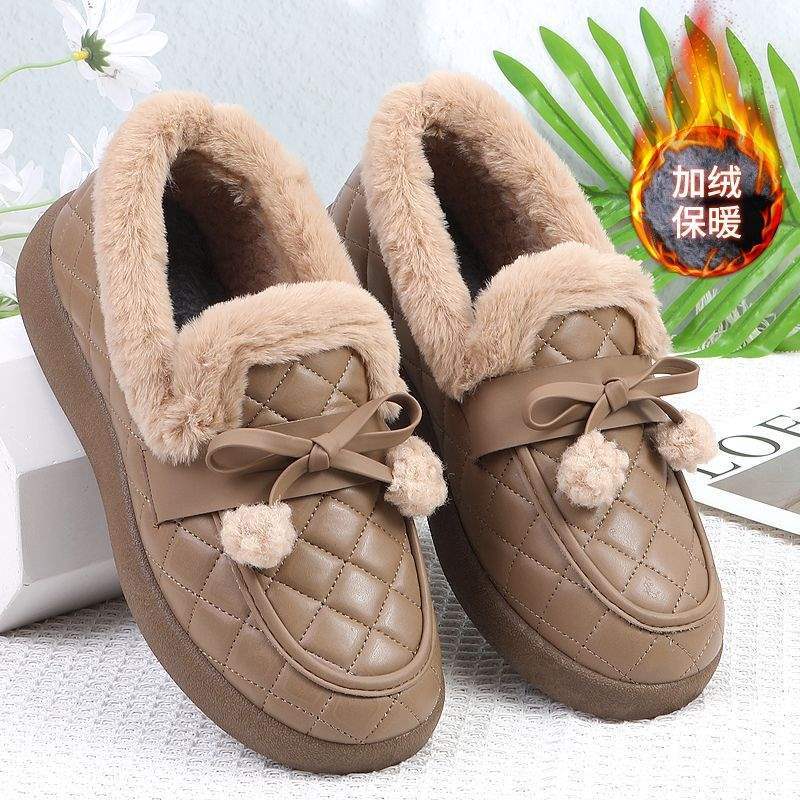 

Зимние новые женские хлопковые туфли с утолщенной подошвой, теплые лоферы в пекинском стиле, нескользящие, велюровые, повседневные хлопковые туфли для мамы, толстая подошва 41