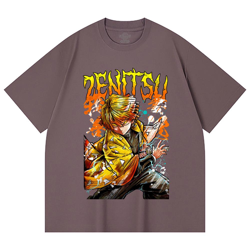 230 Gsm 100% Cotton Demon Slayer V87 Zenitsu Print Unisex Heavy Cotton T Shirt