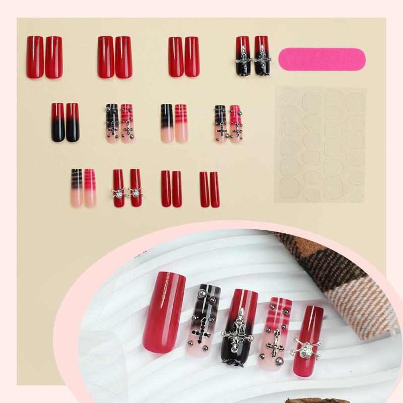 European and American Spice Girls Heavy Industry Long Water Pipe Wearing Nail Dark Cross Nail Art Nail Film Smudging False Nail Film