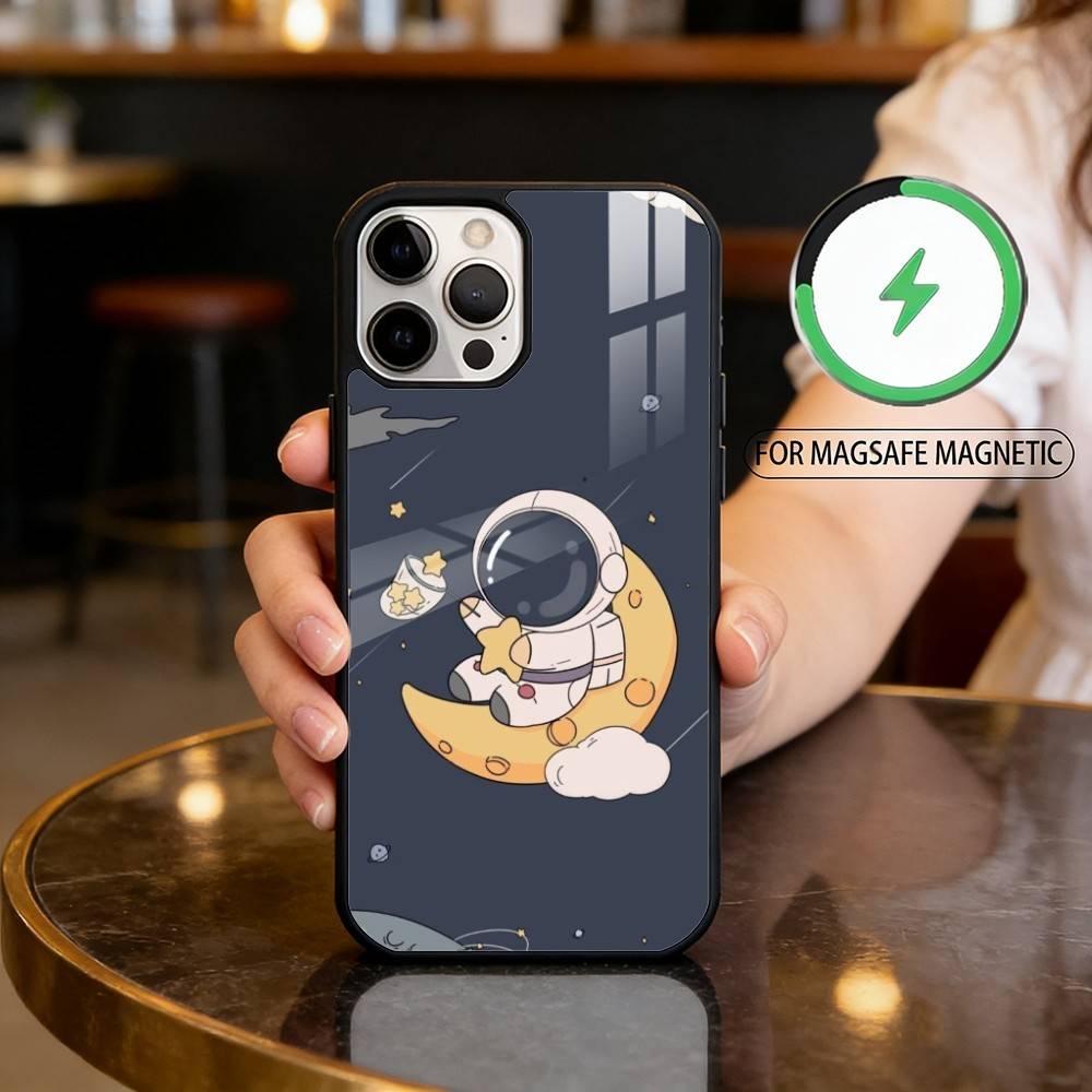Cartoon Astronaut Cute Phone Case For iPhone17,16,15,14,13,12,11 Plus,Pro Max Magnetic For Magsafe Wireless Charging