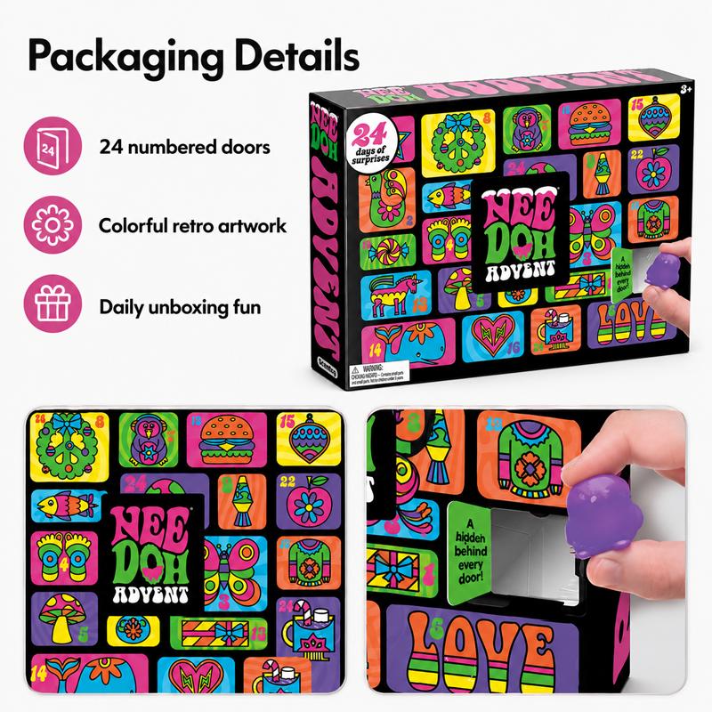 NeeDoh Calendar Blind Box Pinch Fun, 24 Days Countdown To Christmas Special Gift Box, Suitable for Family Holiday Gifts