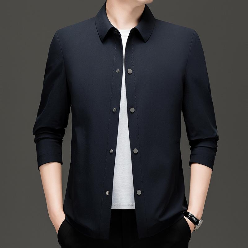 Men's Jacket Spring Middle-aged Business Casual Single-breasted Jacket Solid Color Thin Windbreaker Men