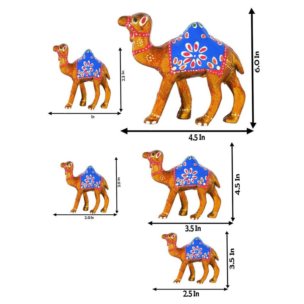Paper Mache Handcrafted Showpiece Camel Set for Home Decor - Yellow (Set of 5)