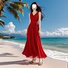 White collar temperament dress new seaside vacation summer sleeveless long dress chiffon beach dress red