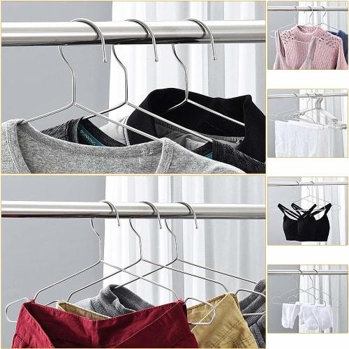 Set of 20 Stainless Steel Hangers, Clothes Drying Hangers, Washing, Durable, Rust-Resistant, Bend-Resistant, Silver, 3.2mm Thick, 42cm Wide, for Skirt