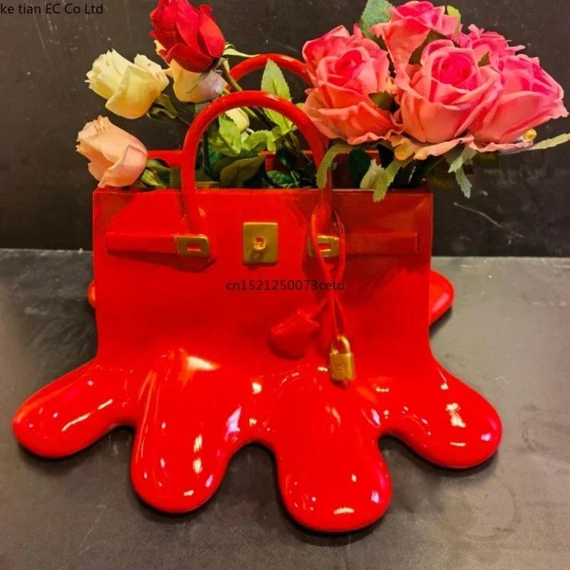 Creatitive Resin Flowers Bag Vase Home Decor Study Office Dining Table Vase Bag for Living Room Decor Bag Vase Luxury Sculpture