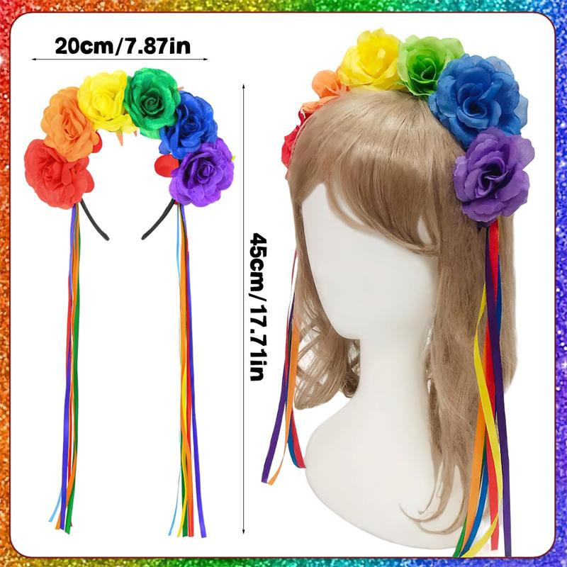 Rainbow Rose Flower Fluttering Ribbon Hair Bands Fluttering Ribbon Headpieces Hair Accessories Pride Day