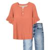 Women's Casual Fashion V-neck Ruffled Trumpet Sleeves Loose Versatile Solid Color Short Sleeves