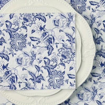 20 pçs/Conjunto Guardanapos Descartáveis Decoupage Estampados com Flores Azuis Retrô 13x13 polegadas, Adequados para Casamentos, Aniversários, Feriados