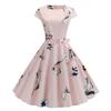 2024 Trendy Retro Round Neck Summer Dress with Short Sleeves and Flowy Print