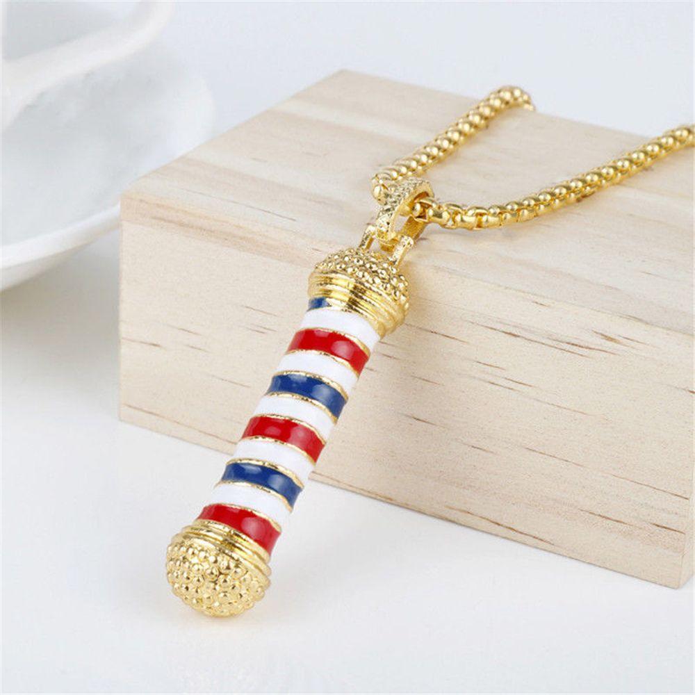 Creative Women Fashion Rotating Light Barber Shop Pole Chain Pendant Necklace Jewelry