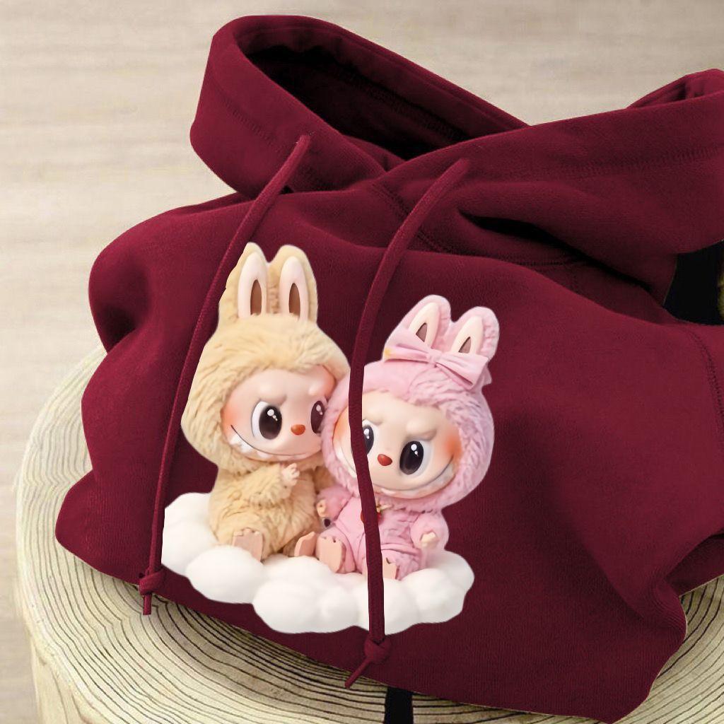Cute Wine-red Hooded Sweatshirt for Children, Loose and Casual Coat for Boys and Girls In Autumn and Winter