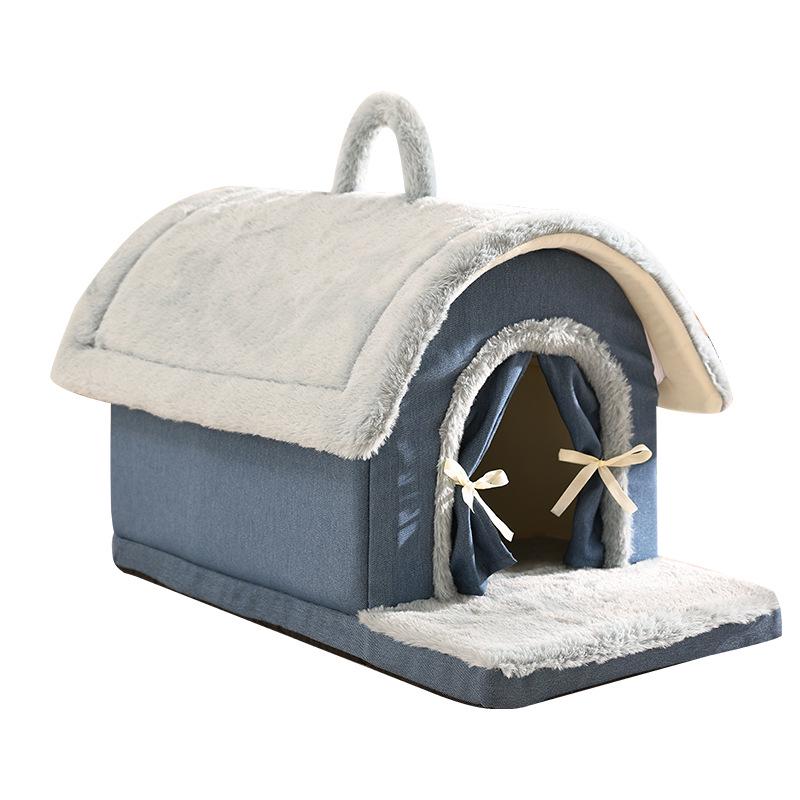 Cozy Winter Cat & Dog Bed with Handle - Enclosed Pet Villa