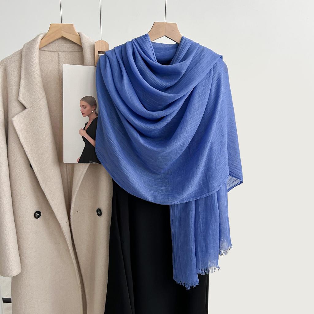 Artistic Cotton and Linen Scarf - Solid Color, Japanese & Korean Style, Women's Shawl for Air-Conditioned Rooms, Outerwear, Sun Protection
