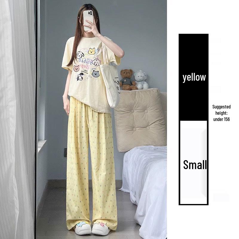 Dopamine Yellow Polka Dot Wide-Leg Winter Pants for Petite Women