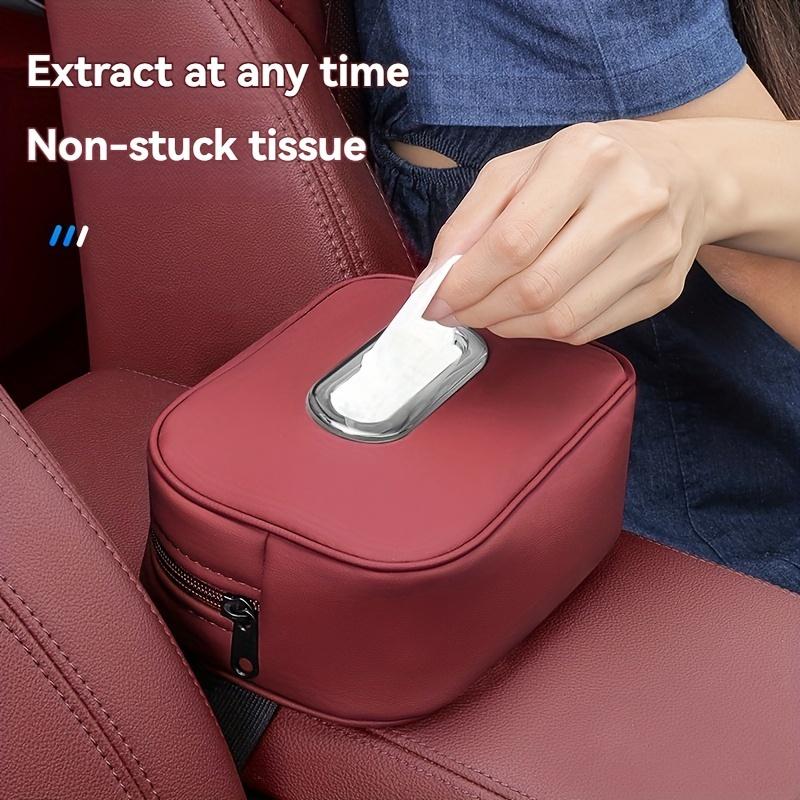1pc PU Leather Car Tissue Box Holder, Multi-Functional Storage Organizer for Sun Visor, Seat Back, Armrest - Vehicle Interior Accessory