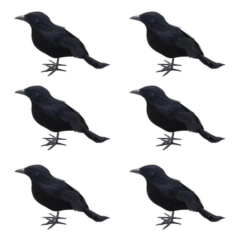 A95I-Halloween Decoration Simulation Black Crow Prop Set Fake Bird Ghost Halloween Black Crow Toys Scary Festival