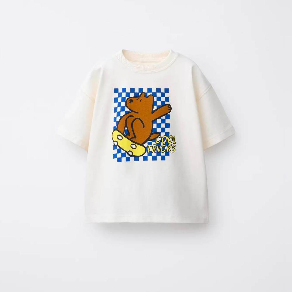 

New Kids TShirt Cartoon Printed Tees Crewneck Base Shirt Baby Girls Cute Summer Clothes Simple Versatile T Shirt 110