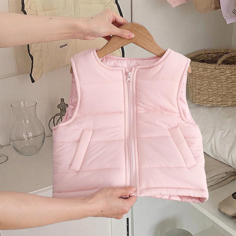 2026 Kids' Autumn/Winter Lightweight Cotton Vest - Unisex Korean Style, Solid Color, Warm Sleeveless Jacket