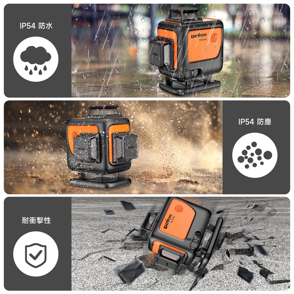 DOVOH Green Laser Laser 4D Laser Level with Auto 2 Vertical Lines and 2 Horizontal Receiver Compatible Y4-360G Level, 4x360° 16-Line Level,