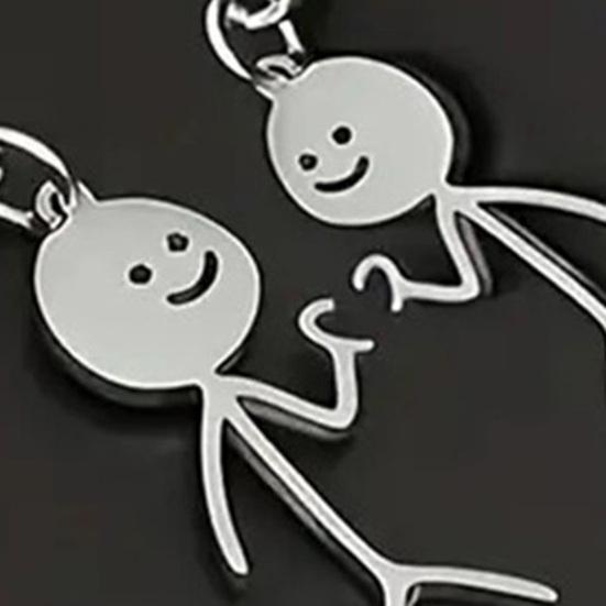 1 Pair Keychain Figure Heart Posture Charm Key Chain Square Style Durable Metal Keyring Backpack Bag Accessories