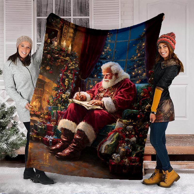 Christmas Santa Claus Theme Printed Blanket - Perfect for Couch, Bed, Travel & Outdoor Use | Machine Washable, Cozy & Durable.