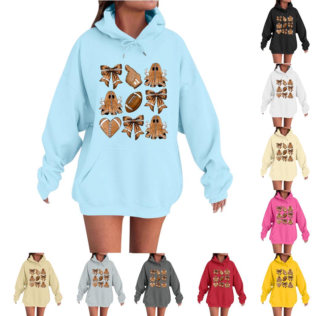 Women's Casual Fashion Comfortable Round Neck With Hood Long Sleeve Halloween Print Warm Sweatshirt