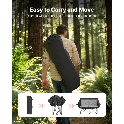 VEVOR Double Camping Chair, Oversized Two Person Camp Chair with 660 lbs Heavy Duty Support, with Dual Cup Holders, Wine Glass Holders